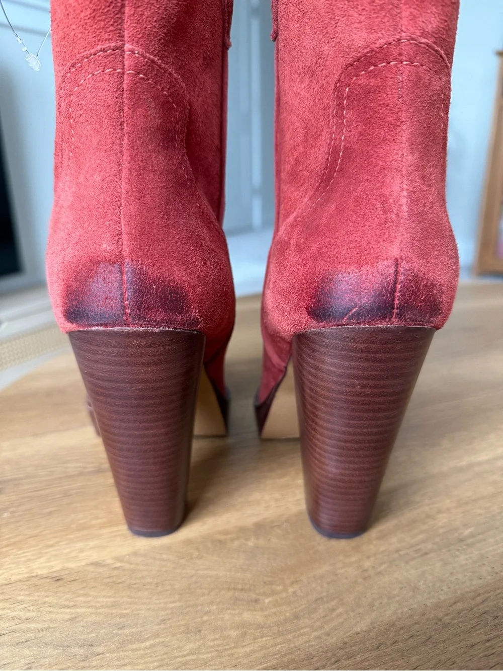 Vince Camuto Ninkisha Suede Western Heeled Boots Ketchup Red US 8 EU 38.5 NWOT - Picture 9 of 14